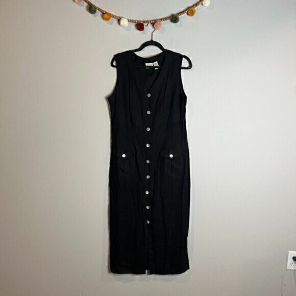 Vintage black linen blend button down maxi dress - Picture 1 of 4